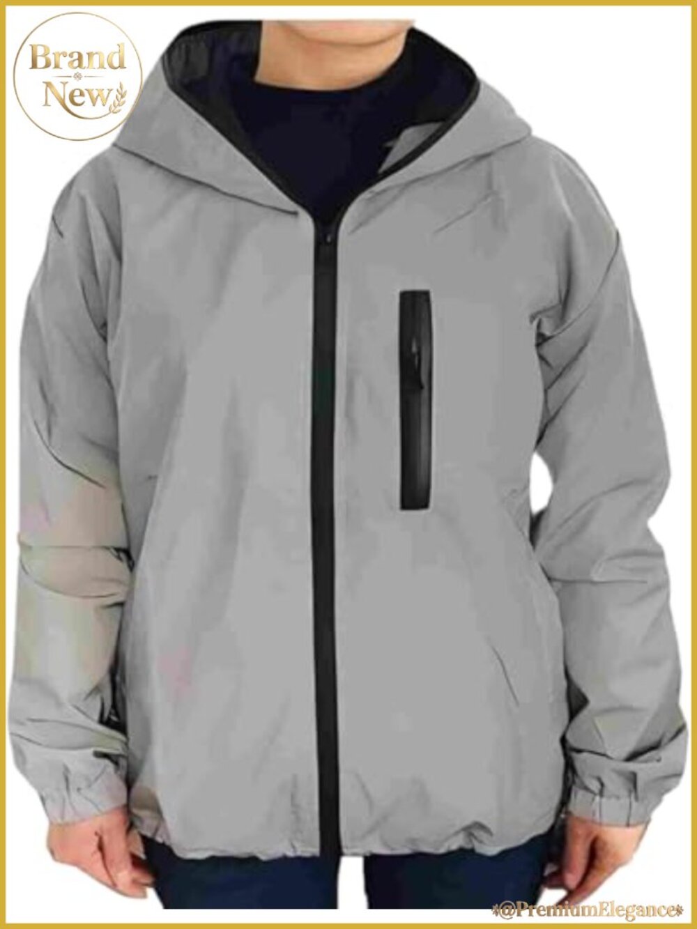 Fully Reflective Hooded Jacket Lightweight Cycling Windbreaker Full Zip Coat